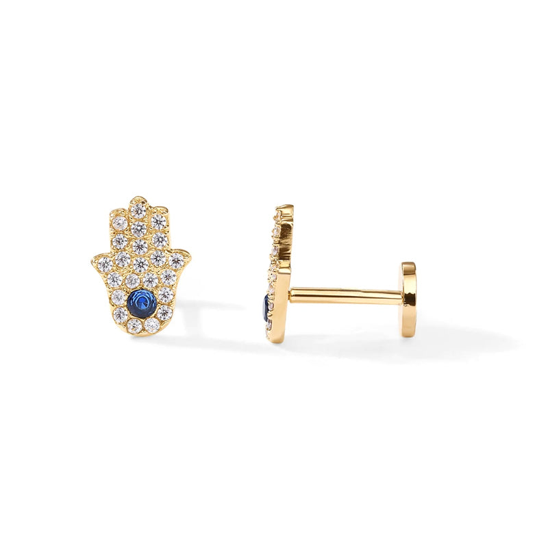 Petites Boucles d'Oreilles Main de Fatma en Argent 925