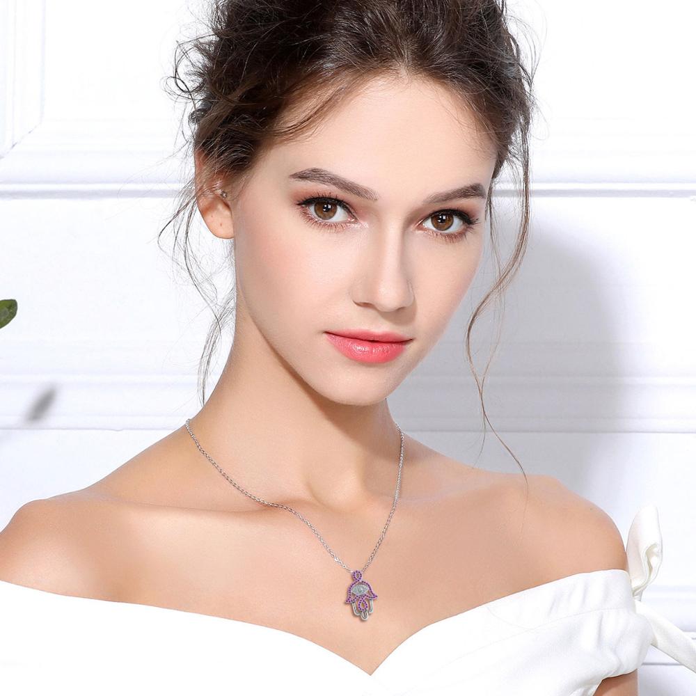 Collier Grande Main de Fatma en Strass Mauve