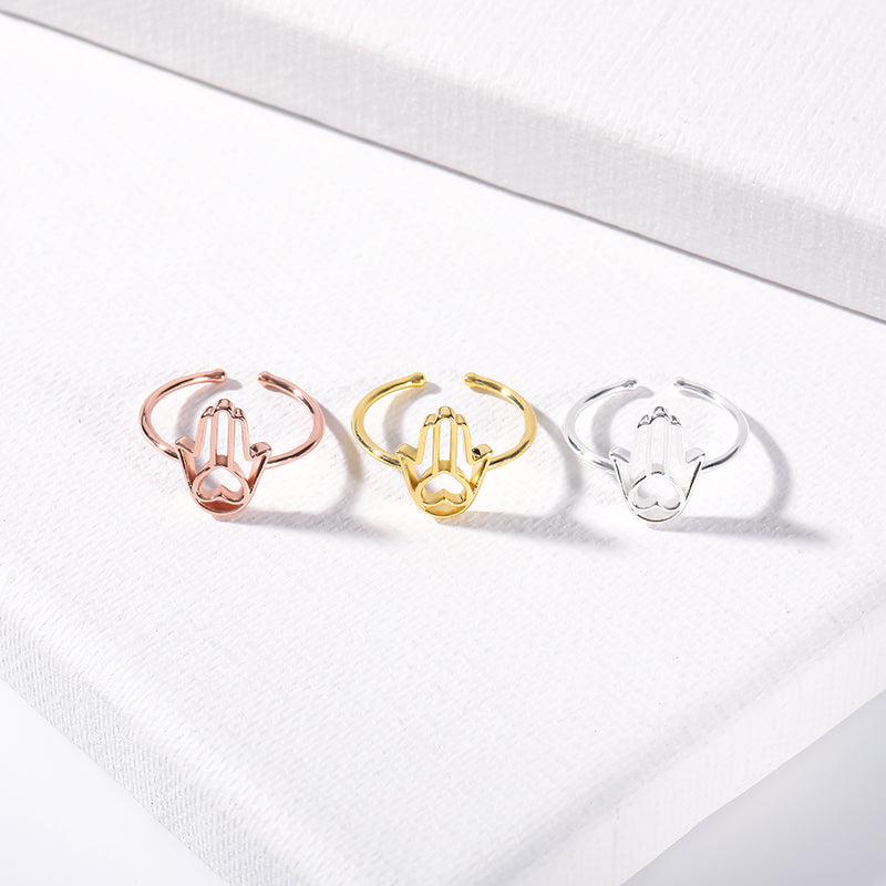 Bague Main de Fatma & Coeur Or Rose