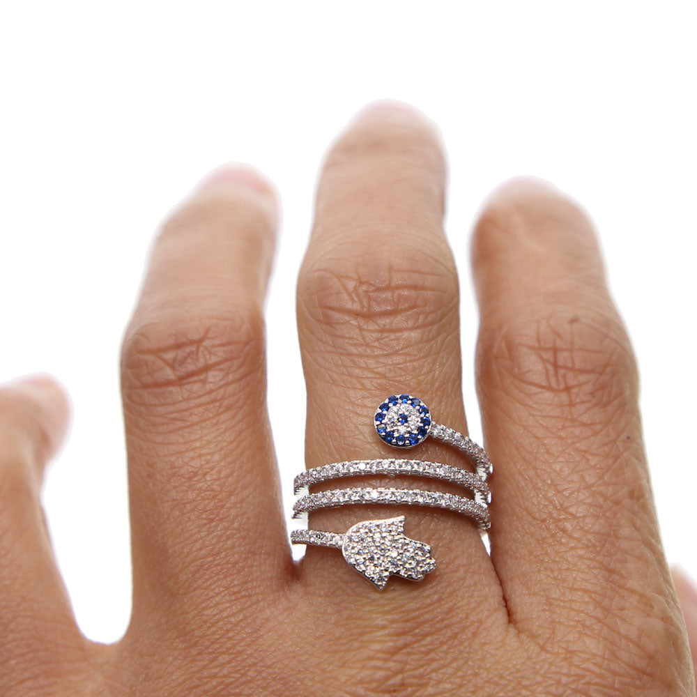 Bague Main de Fatma Enroulée en Strass