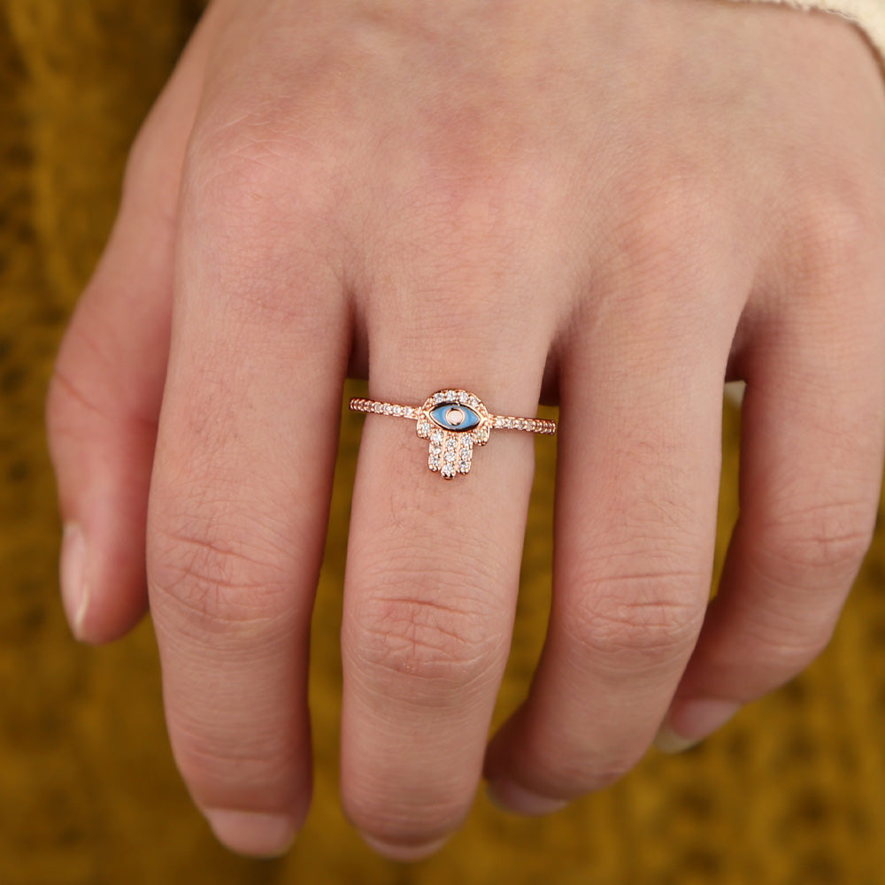 Bague Main de Fatma Or Rose & Strass