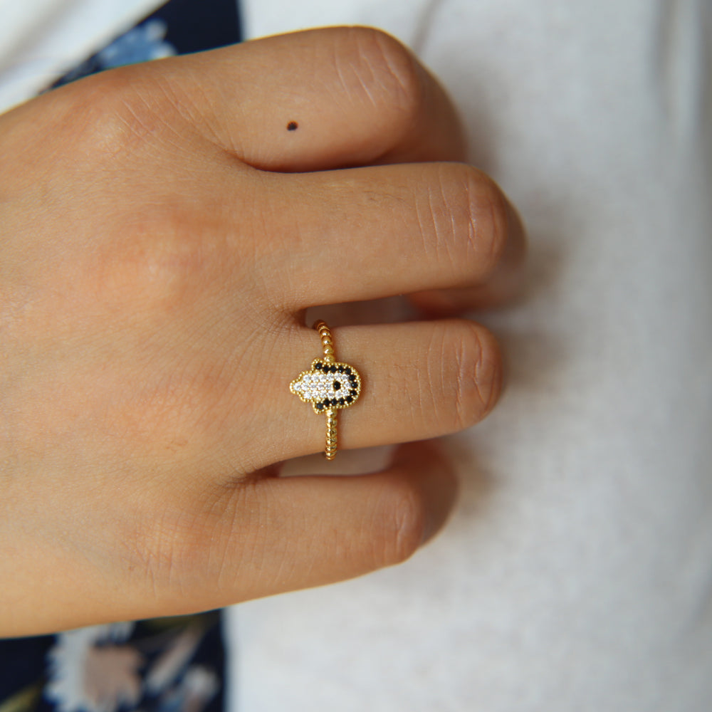 Bague Main de Fatma Strass Noir