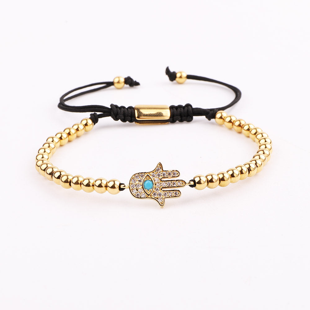 Bracelet Main de Fatma en Perles Or & Strass