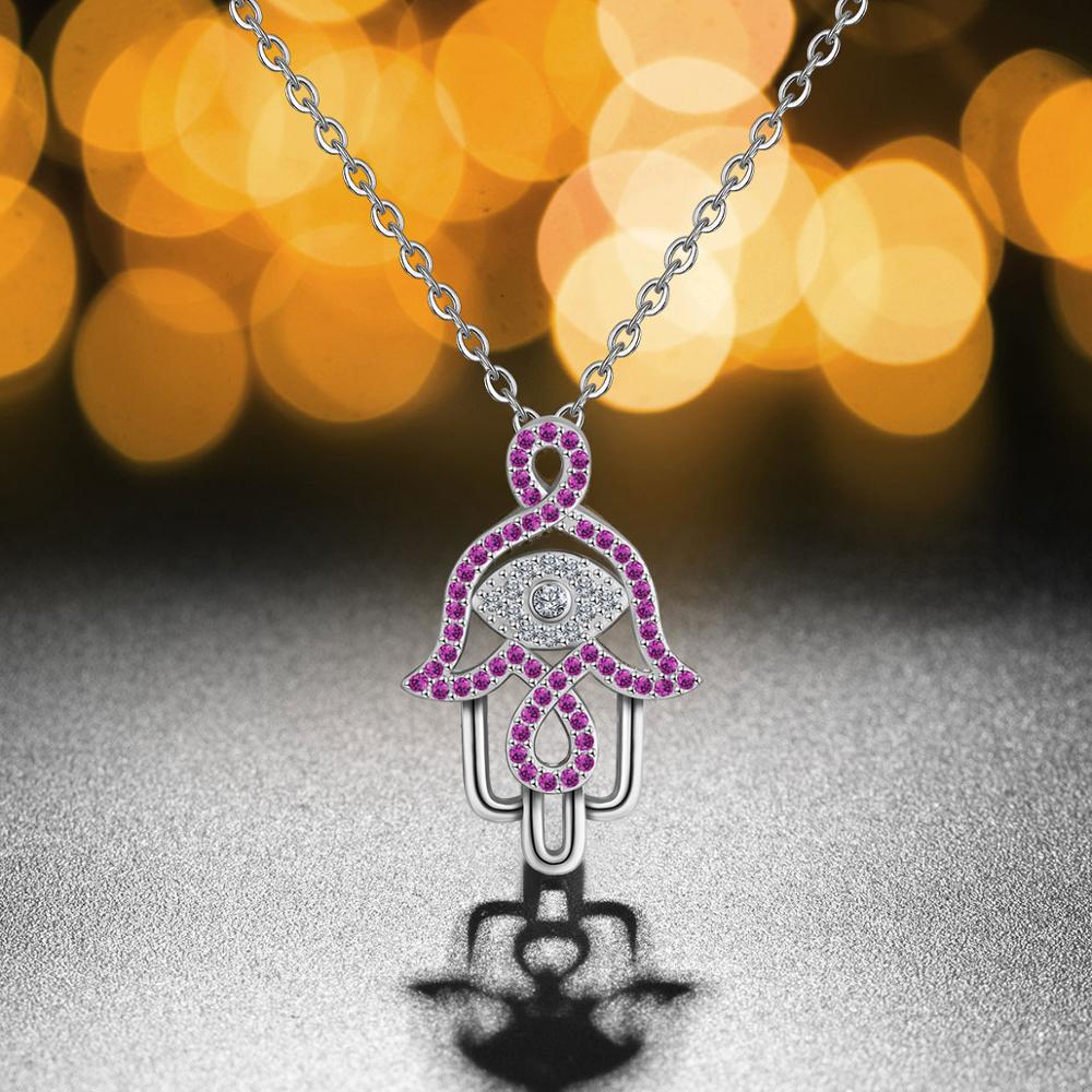Collier Grande Main de Fatma en Strass Mauve