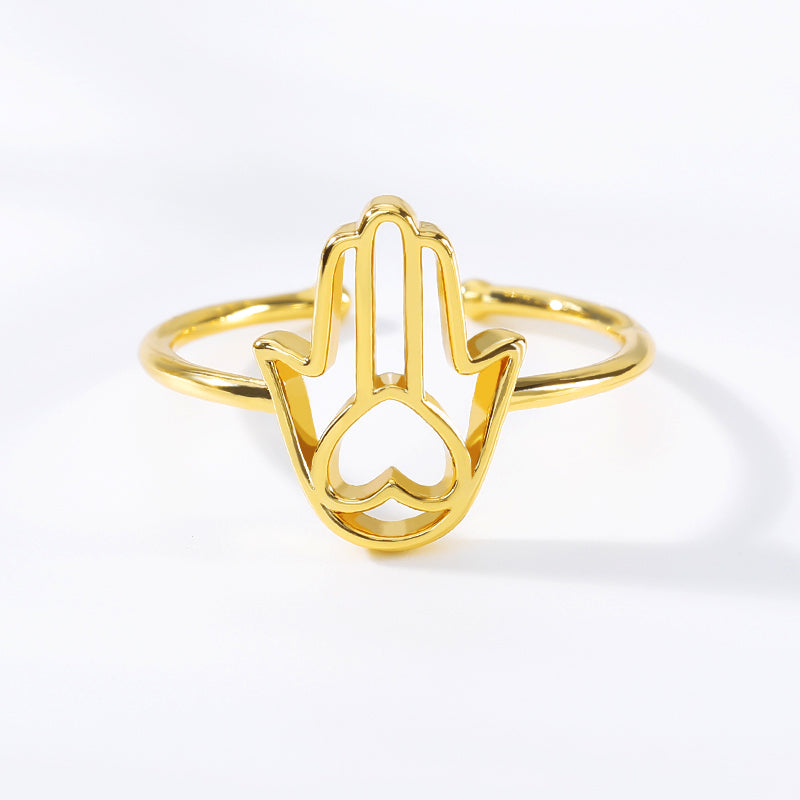 Bague Main de Fatma & Coeur Or Rose