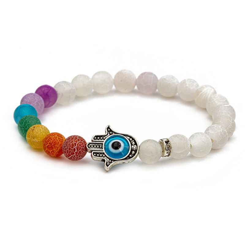 Bracelet Main de Fatma en Perles Givrées 7 Chakras