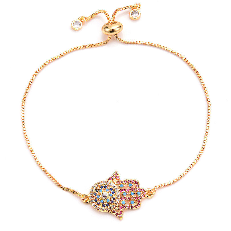 Bracelet Main de Fatma en Chaîne Or Rose & Fermoir Perle