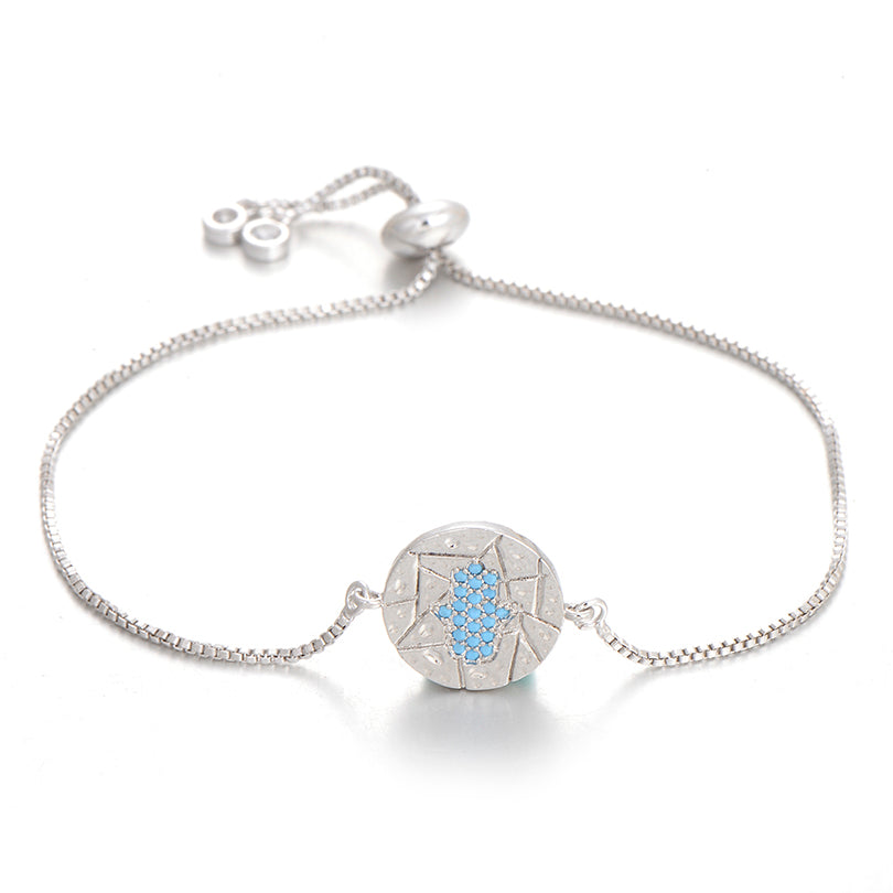 Bracelet Main de Fatma Médaillon Bleu & Fermoir Perle