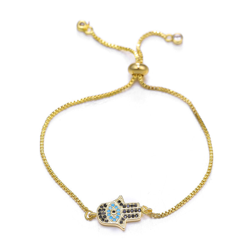 Bracelet Main de Fatma en Strass Noir & Fermoir Perle
