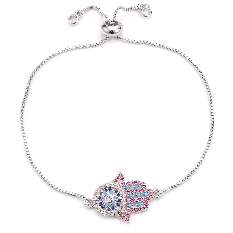 Bracelet Main de Fatma Médaillon Bleu & Fermoir Perle