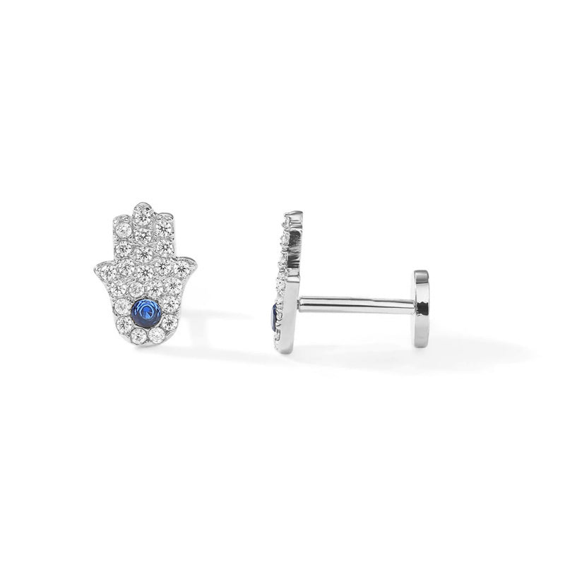 Petites Boucles d'Oreilles Main de Fatma en Argent 925