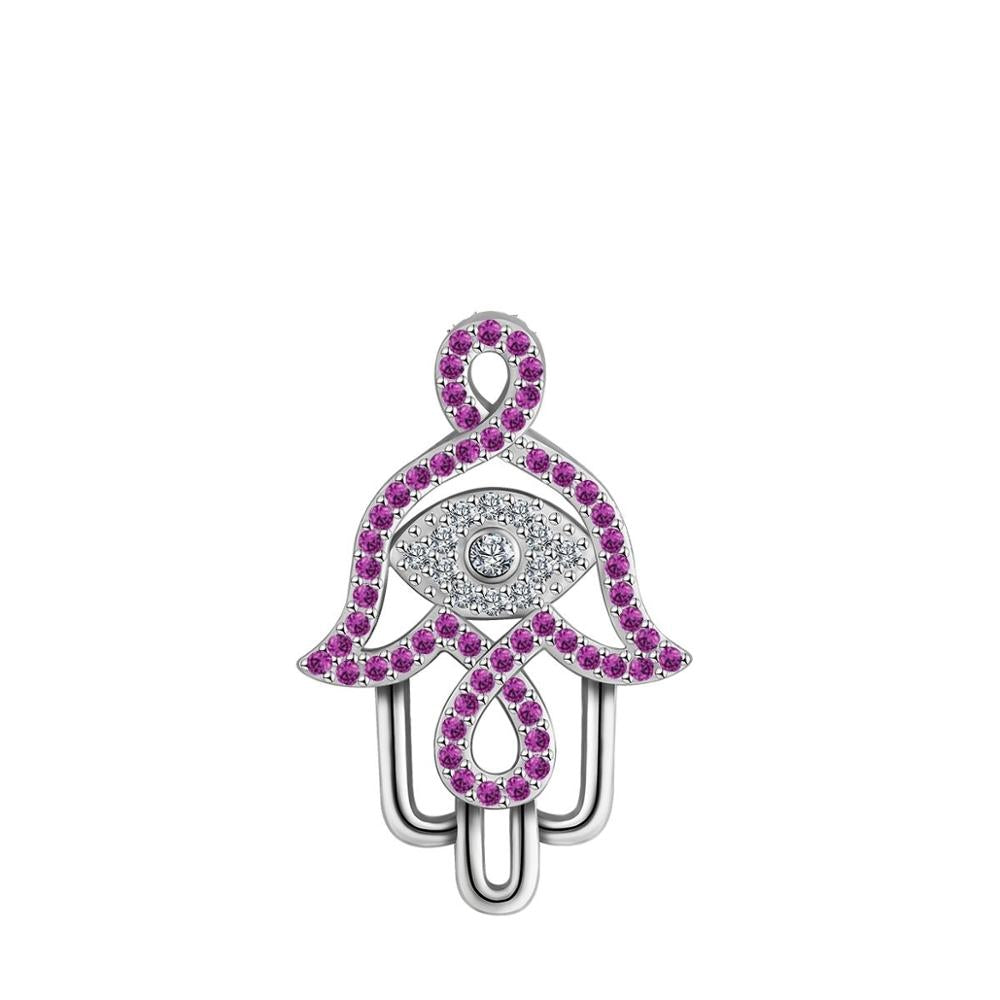 Collier Grande Main de Fatma en Strass Mauve