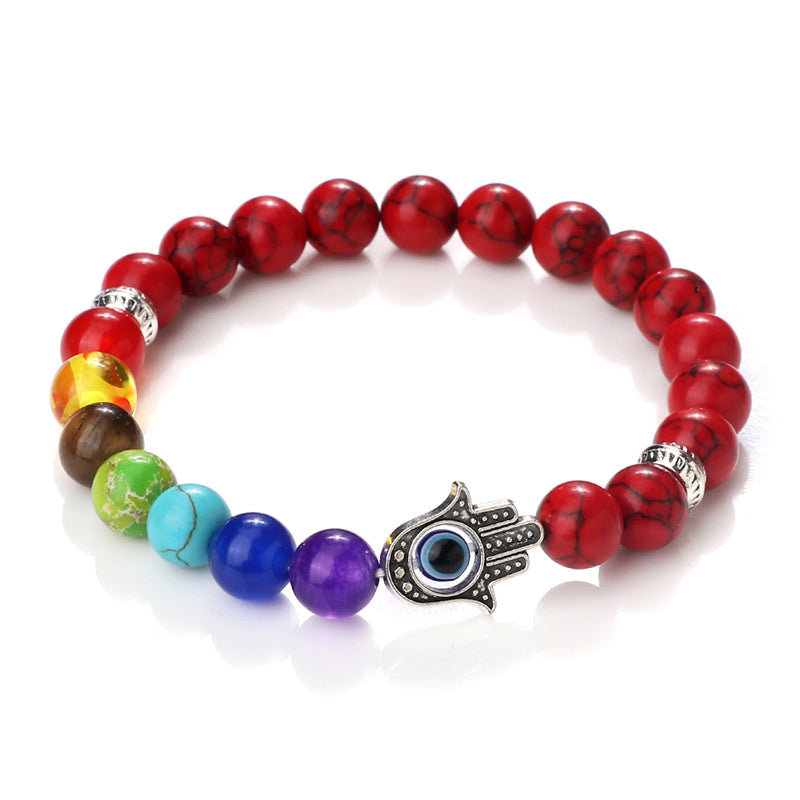 Bracelet Main de Fatma en Perles Givrées 7 Chakras