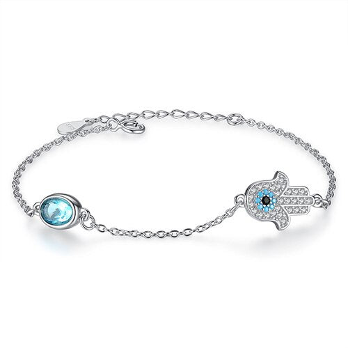 Bracelet Main de Fatma en Argent 925 & Strass Turquoise