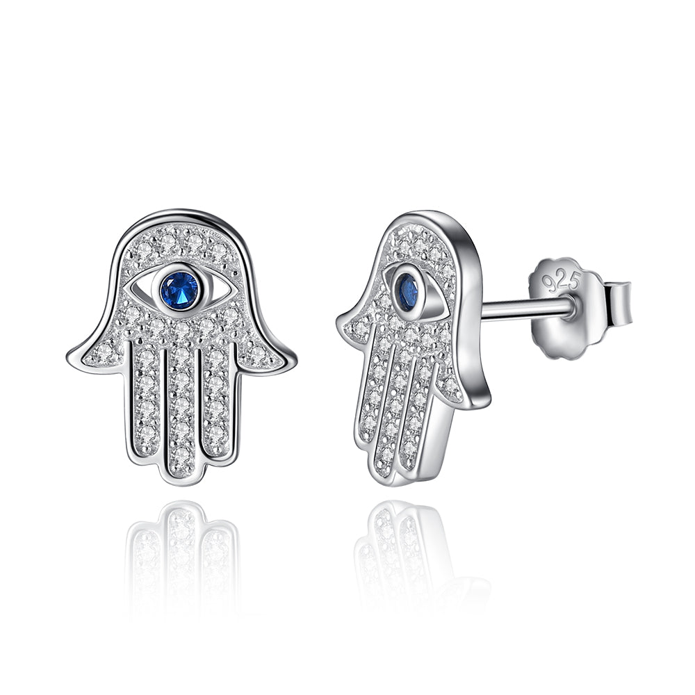 Boucles d'Oreilles Poussettes Main de Fatma & Oeil Bleu