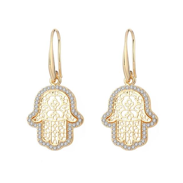 Boucles d'Oreilles Main de Fatma Plaqué Or & Strass