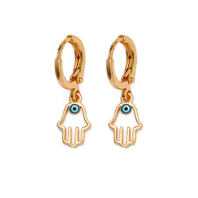 Boucles d'Oreilles Main de Fatma & Oeil Bleu