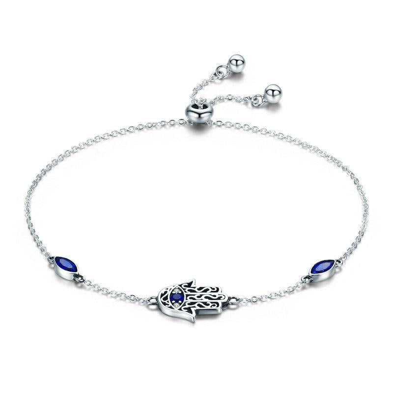Bracelet Main de Fatma avec 2 Strass Bleus