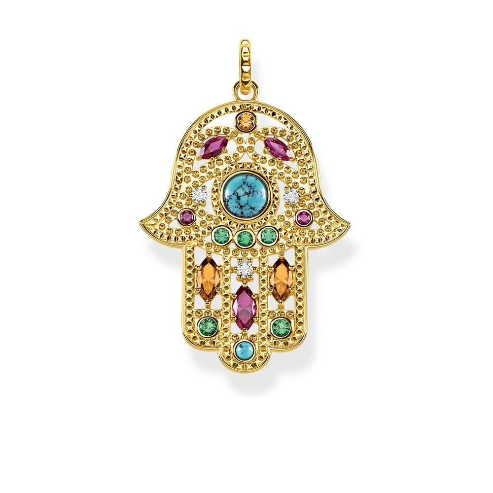 Pendentif Main de Fatma Multicolore en Argent 925