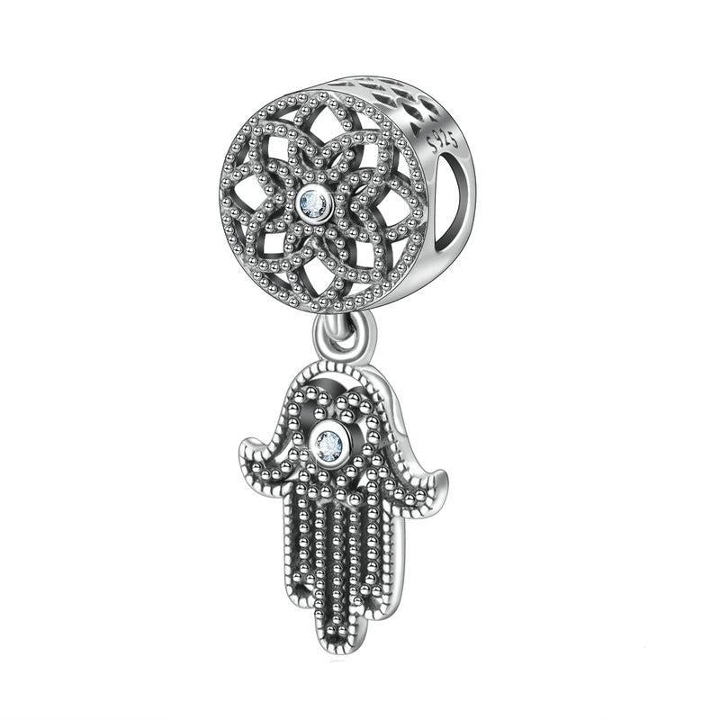 Pendentif Main de Fatma & Lotus en Argent 925