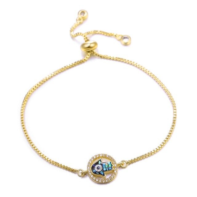 Bracelet Fille Main de Fatma en Chaîne Plaqué Or & Fermoir Perle