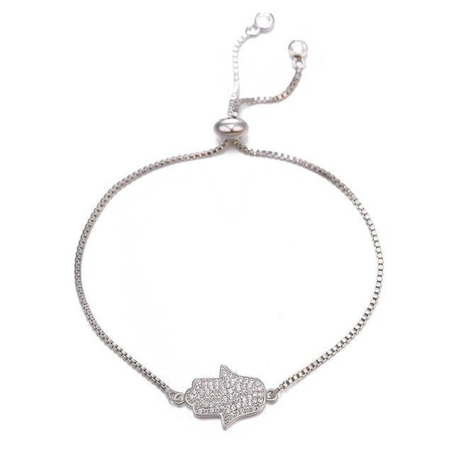 Bracelet Main de Fatma en Chaîne Argent & Fermoir Perle