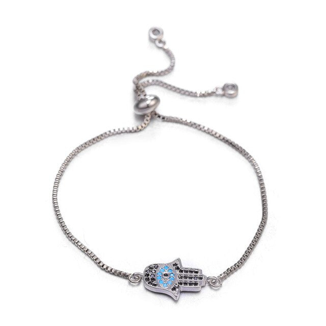 Bracelet Main de Fatma en Strass Noir & Fermoir Perle