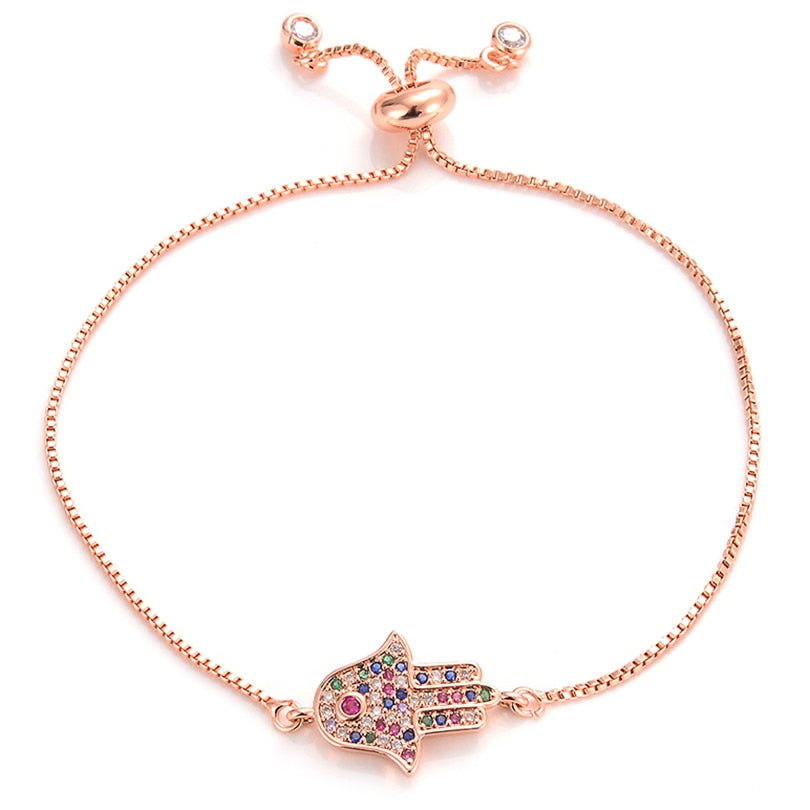 Bracelet Main de Fatma en Chaîne Or Rose & Fermoir Perle