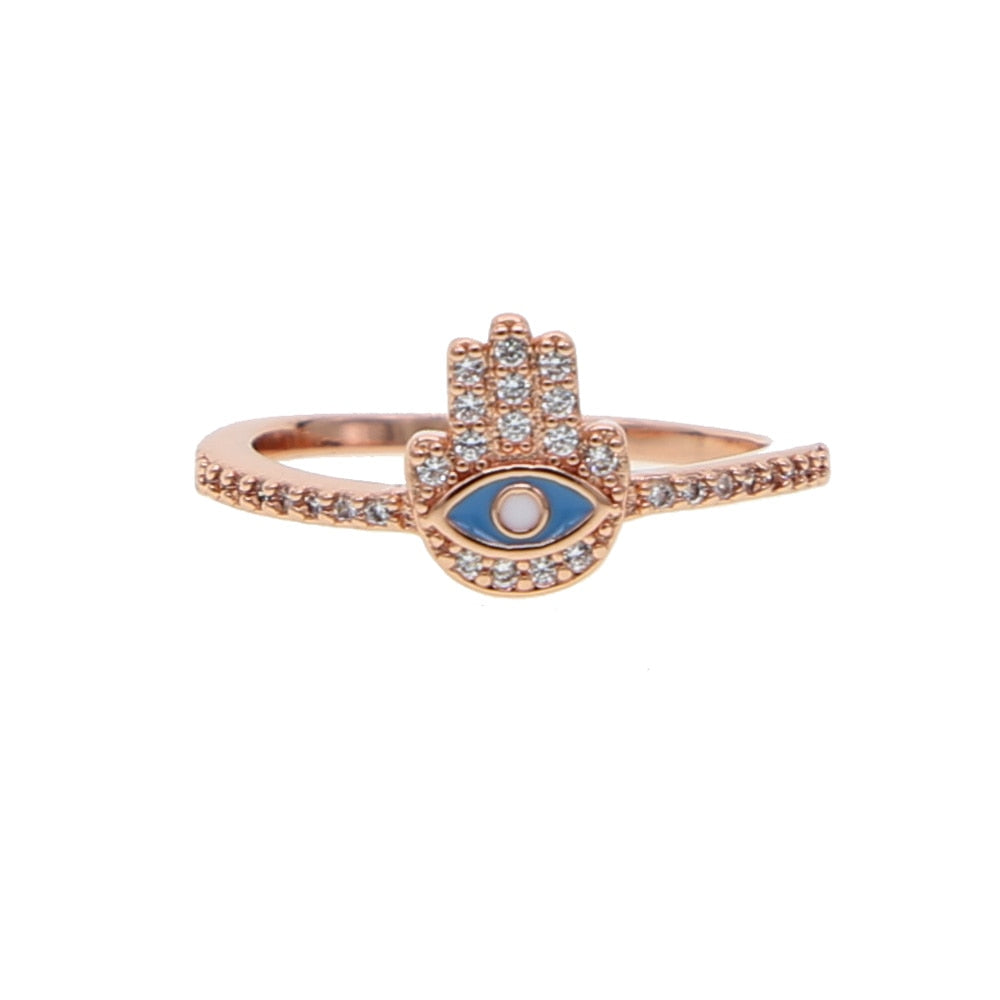 Bague Main de Fatma Or Rose & Strass