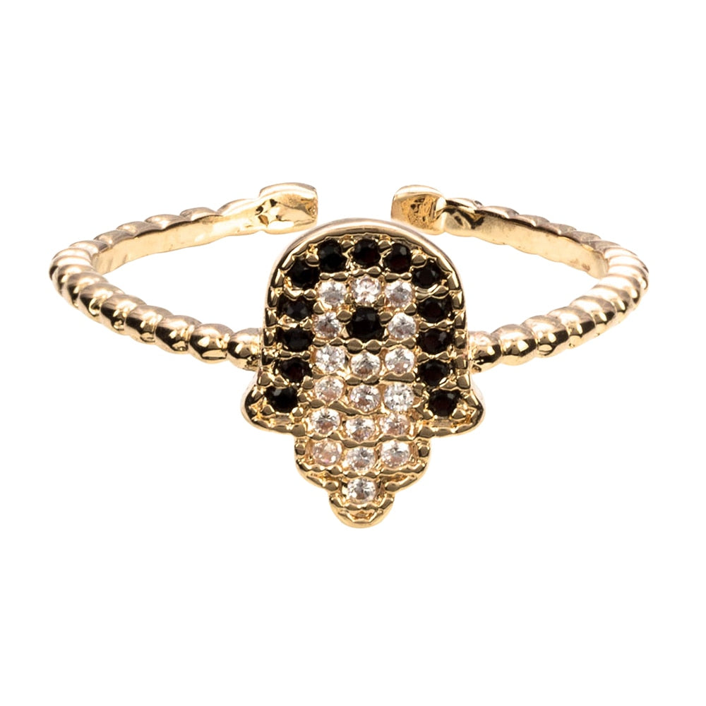 Bague Main de Fatma Strass Noir