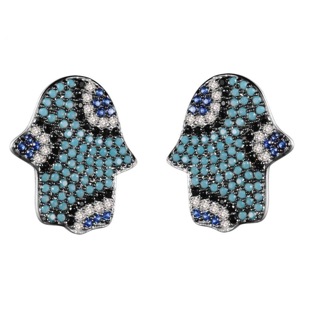 Boutons d’oreilles Main de Fatma Bleus