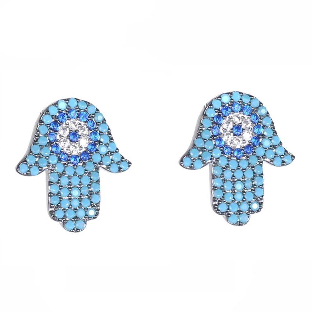Boutons d’oreilles Main de Fatma Strass Bleus
