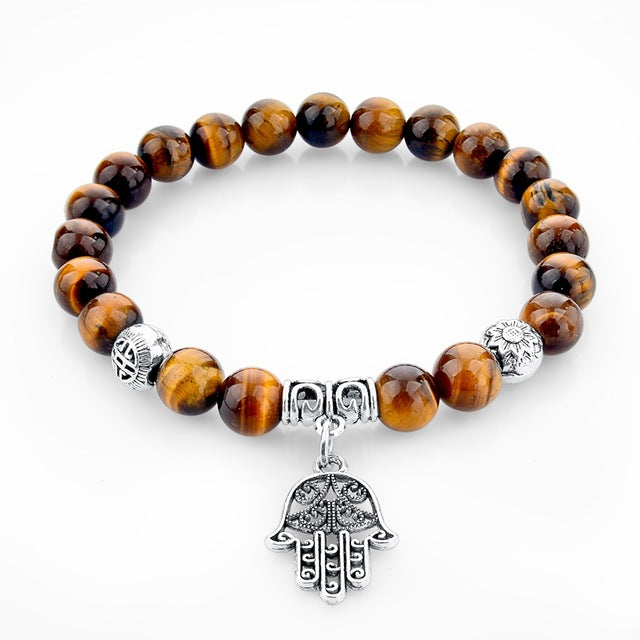 Bracelet Main de Fatma en Oeil de Tigre