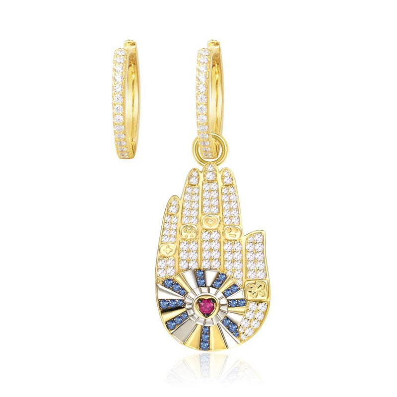 Boucles d'Oreilles Main de Fatma & Coeur en Argent 925