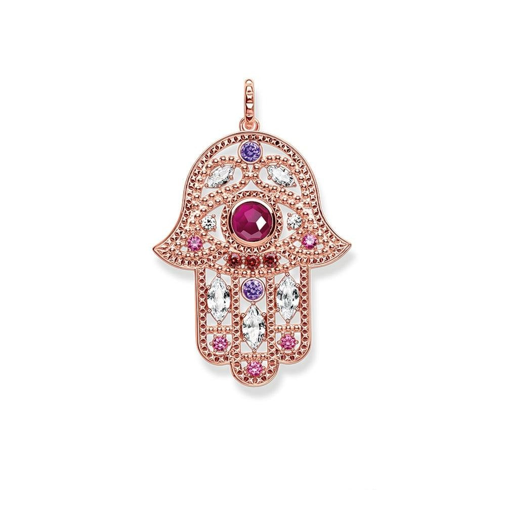Pendentif Main de Fatma en Strass Violet