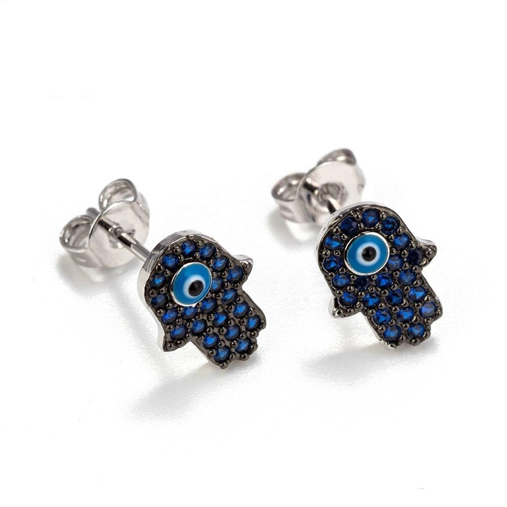 Boucles d'Oreilles Main de Fatma Bleues
