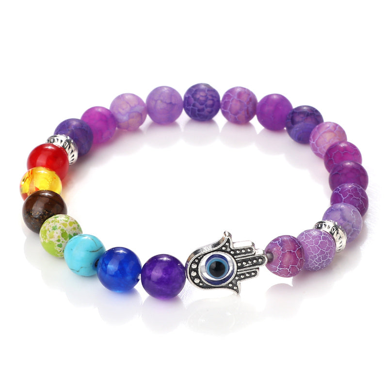 Bracelet Main de Fatma en Perles Givrées 7 Chakras