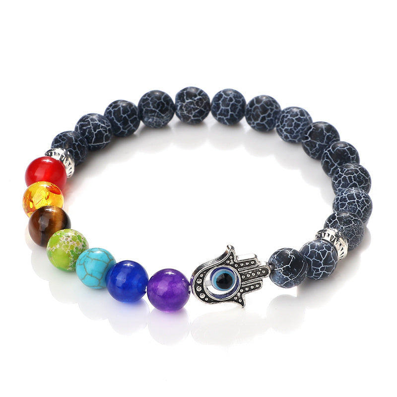 Bracelet Main de Fatma en Perles Givrées 7 Chakras