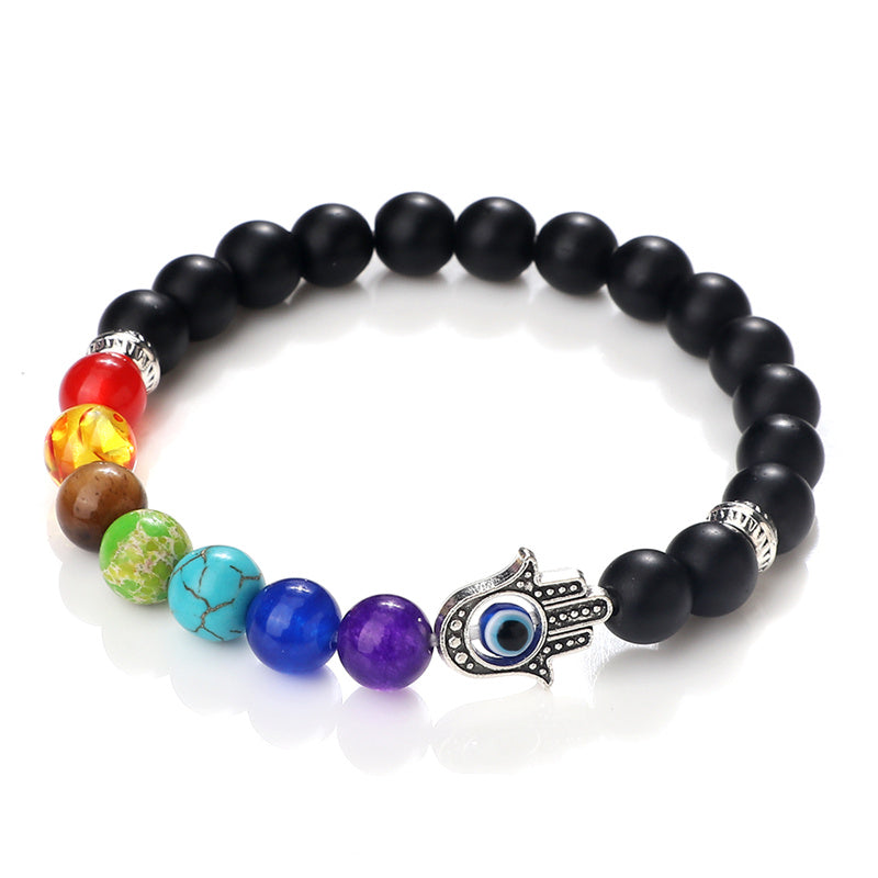 Bracelet Main de Fatma en Perles Givrées 7 Chakras