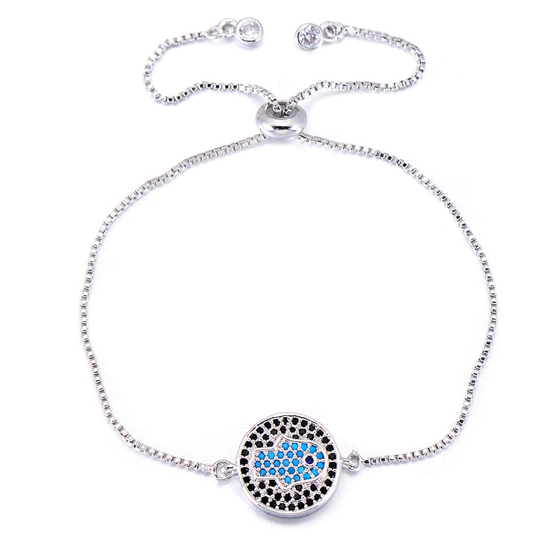 Bracelet Main de Fatma Argent & Strass Violet