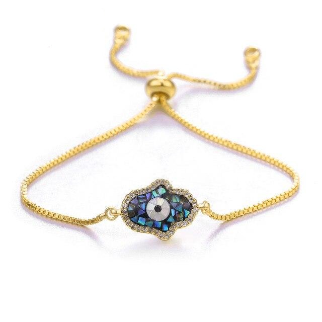 Bracelet Main de Fatma Plaqué Or & Cristal Bleu 