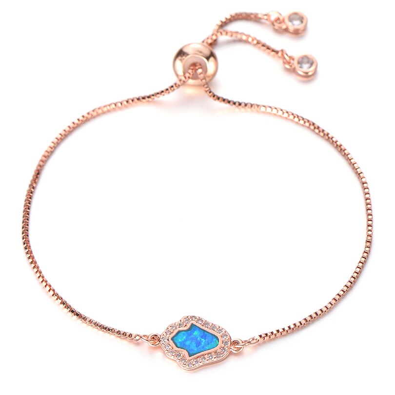 Bracelet Main de Fatma Or Rose & Cristal Bleu